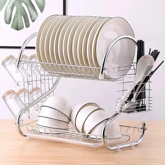 DryRack™ – Escurridor de Platos 2 Niveles en Acero Inoxidable ✨