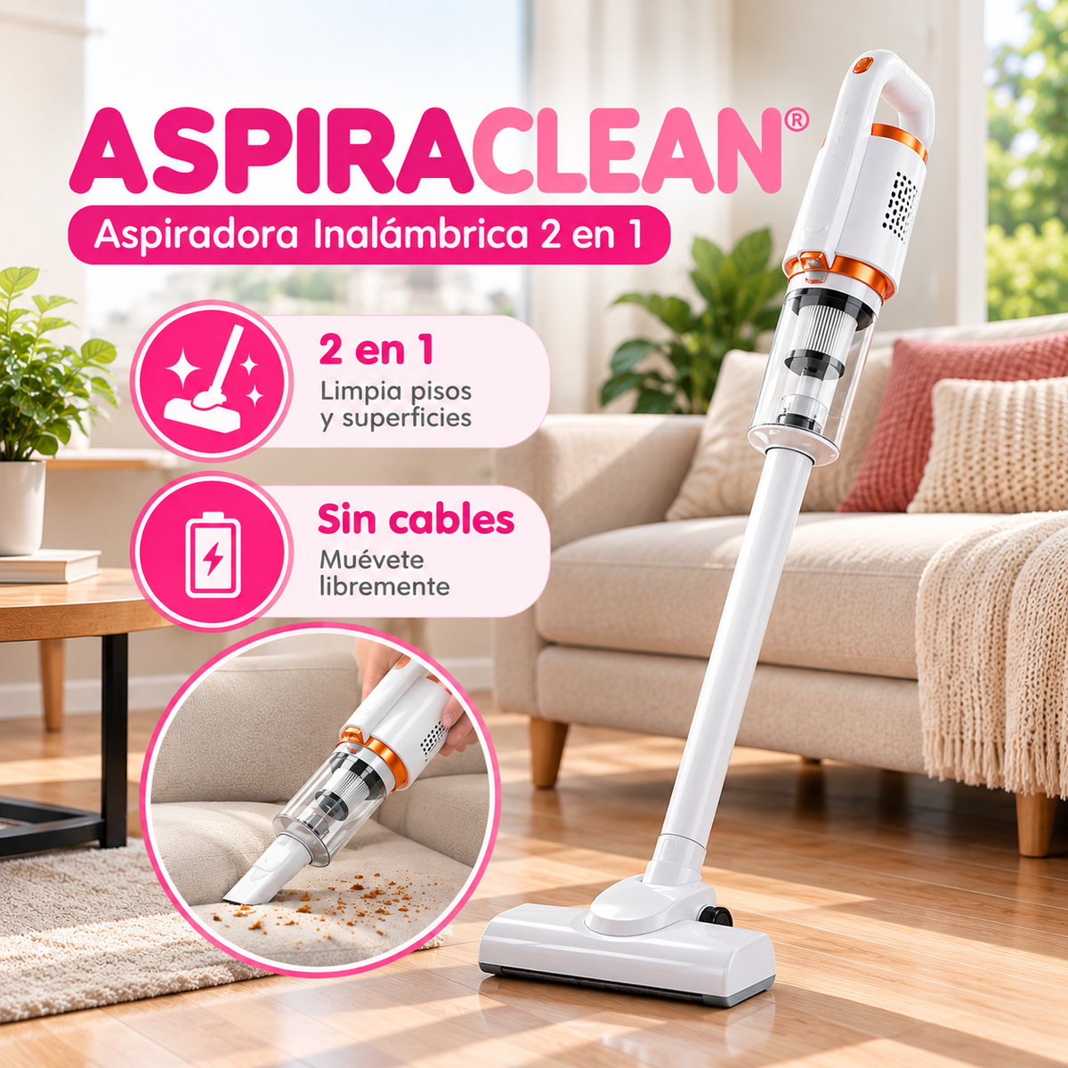 ASPIRACLEAN® | Aspiradora Vertical Inalámbrica 2 en 1