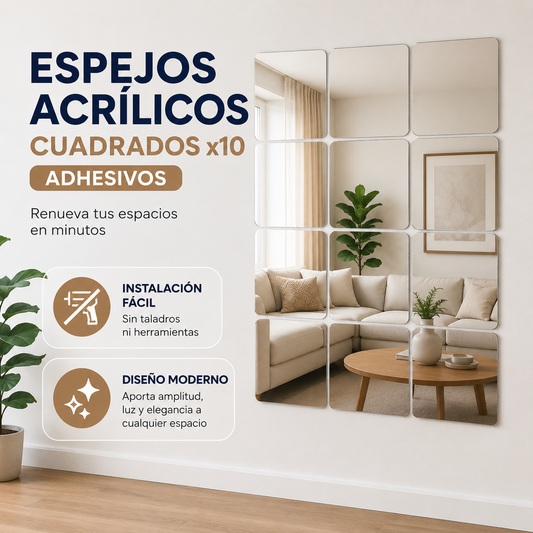✨SET DE 10 MirrorFlex® | Espejos Acrílicos Adhesivos Decorativos