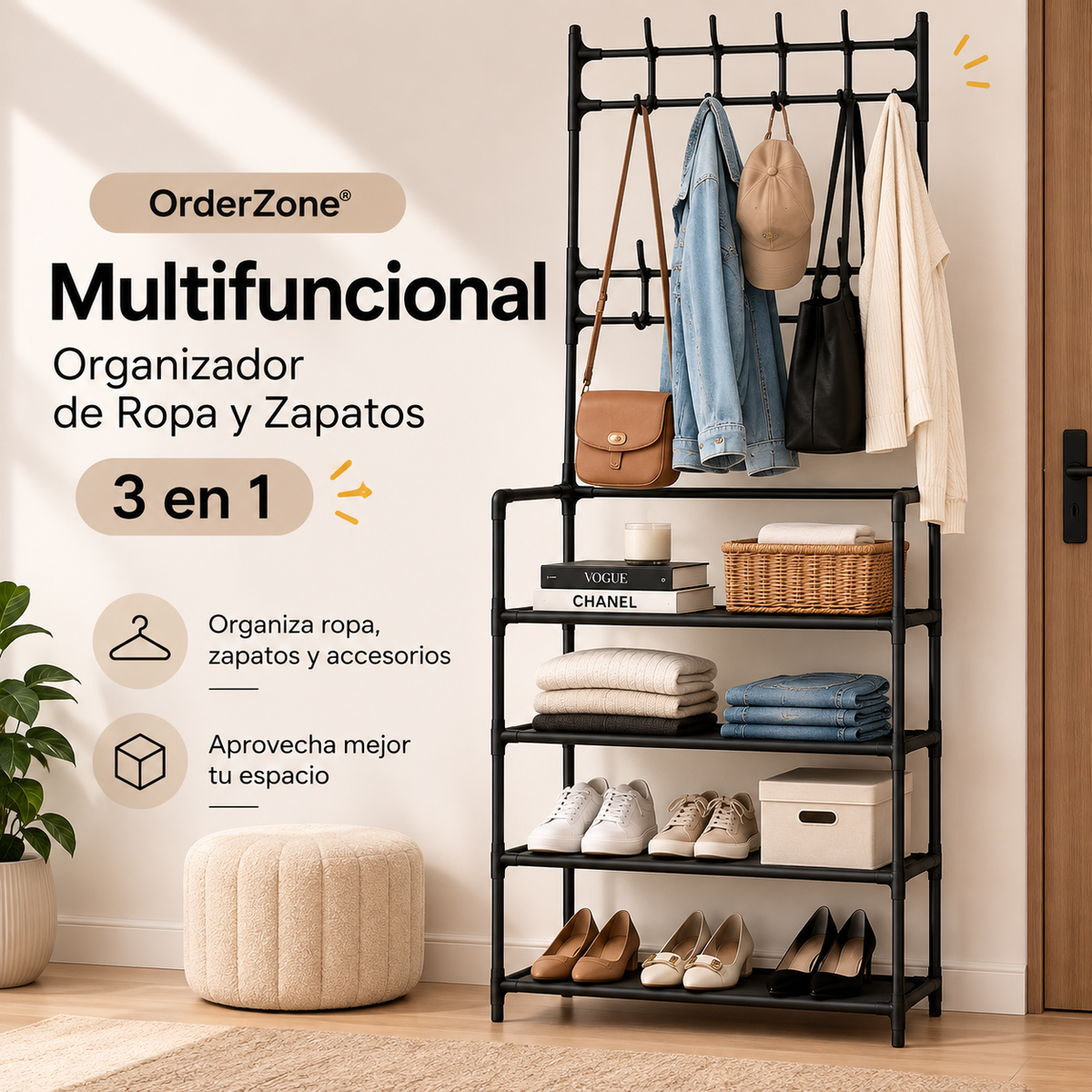 💫 OrderZone® Multifuncional – Organizador de Ropa y Zapatos 3 en 1