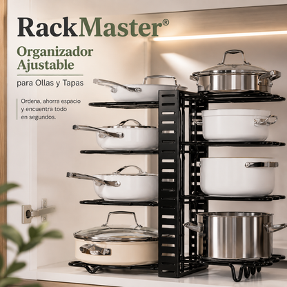 RackMaster Ollas® | Organizador Ajustable para Ollas y Tapas