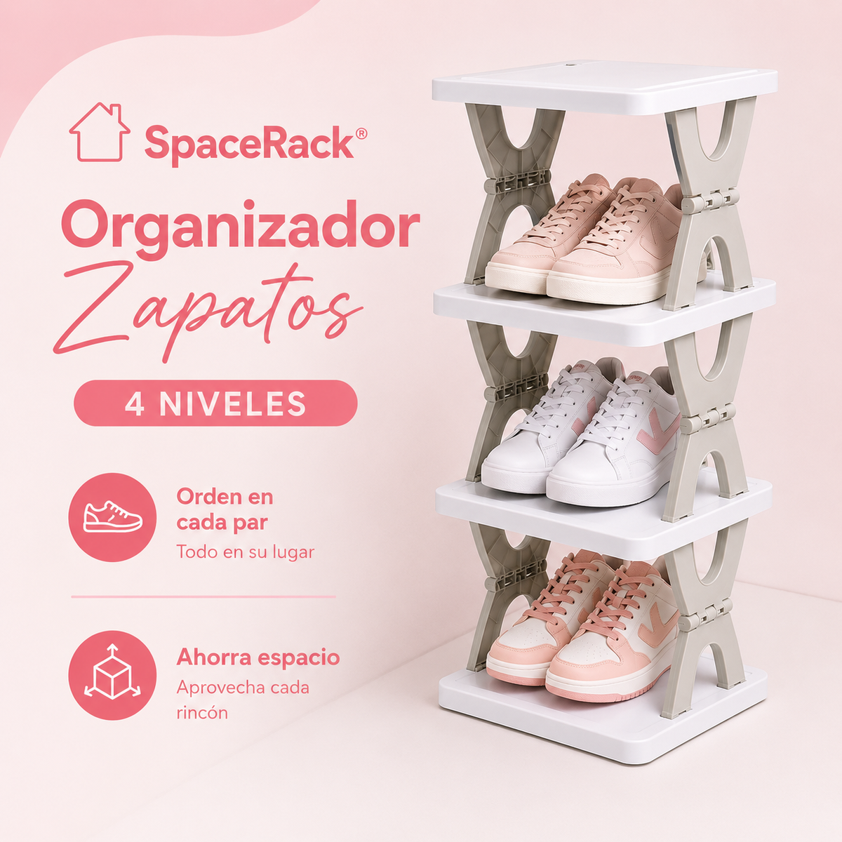 🏠 SpaceRack® | Organizador Zapatos 4 Niveles