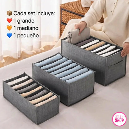 🔥 Set de 3 Organizadores Plegables Grises Con Divisores