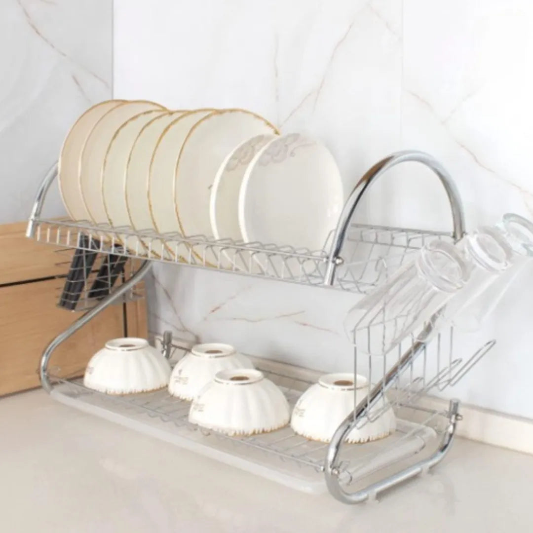 DryRack™ – Escurridor de Platos 2 Niveles en Acero Inoxidable ✨