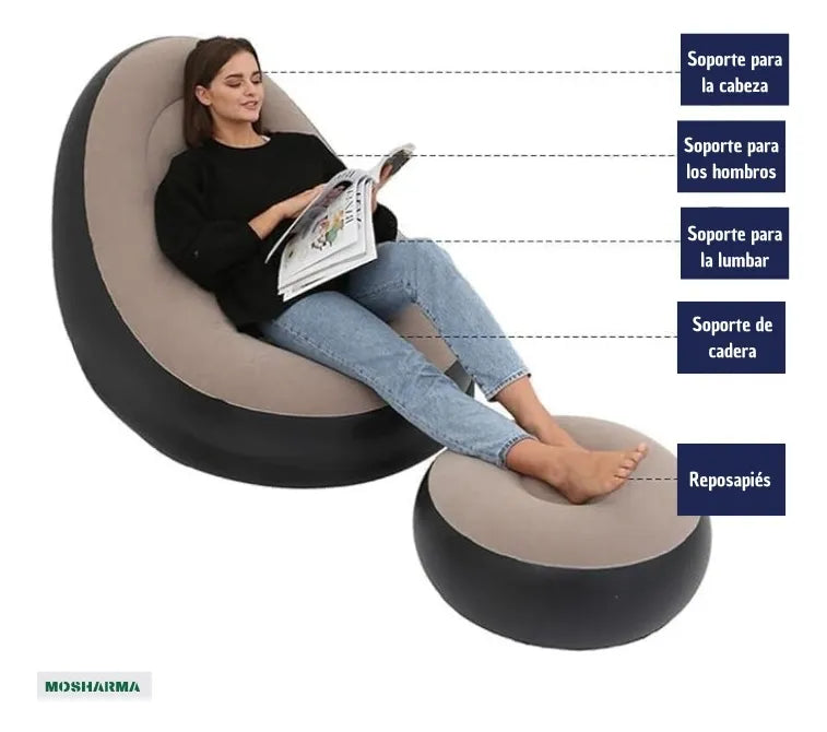 CloudRest™ – Sillón Inflable Premium + Reposapiés ☁️🛋️