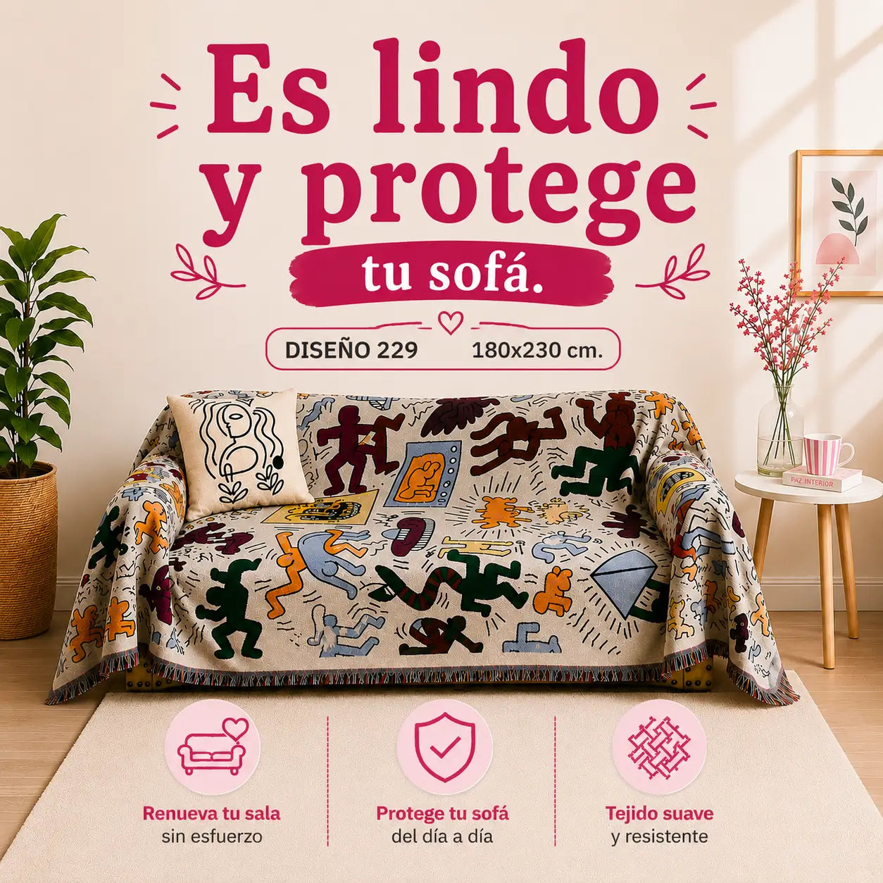 Cobertor Artesanal para Sofá 180 x 230 cm 💎Renueva tu sala!✨
