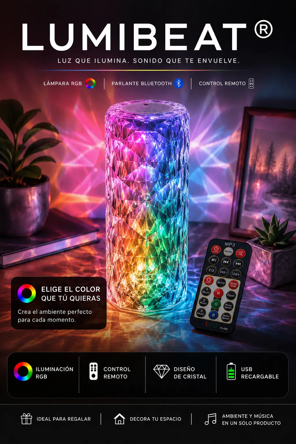 LUMIBEAT® 🌈🔊| Lámpara RGB con Parlante Bluetooth