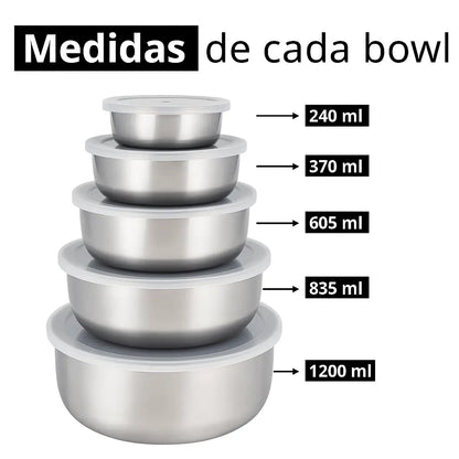 COMBO 5 Tazones con Tapa + Tabla de Cortar GRATIS🔪🎁
