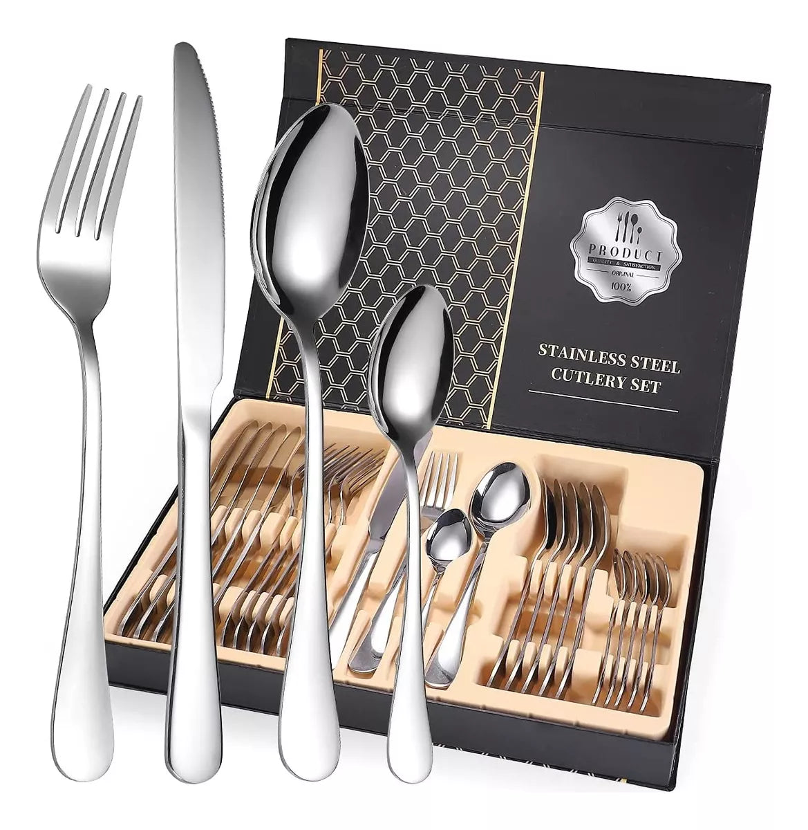 ✨ Elegance Gold® | Set de Cubiertos Dorados Premium de 24 Piezas
