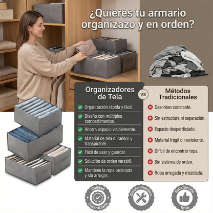 🔥 Set de 3 Organizadores Plegables Grises Con Divisores